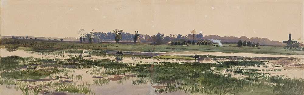 Stanisław Masłowski (1853-1926) Marsh landscape, watercolour, ca 1880